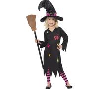 Smiffys Cinder Witch Costume, Black with Dress, Hat & Tights, Halloween Child Fancy Dress, Witch Dress Up Costumes