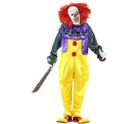Smiffys Classic Horror Clown Costume, Multi-Coloured with Jumpsuit & Mask, Halloween Cirque Sinister Fancy Dress, Clown Dress Up Costumes