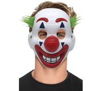Smiffys Clown Mask, PVC, with Hair & Elastic Strap, Halloween Cirque Sinister Fancy Dress, Clown Dress Up Masks