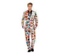 Smiffys Comic Strip Suit, Red & White with Jacket, Trousers and Tie, Stand Out Suits Fancy Dress, Comedy Dress Up Costumes