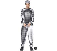 Smiffys Convict Black & White Men's Prisoner Fancy Dress Costume