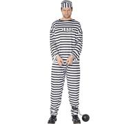 Smiffys Convict Costume, Black, White, XL - Size 46"-48"
