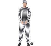 Smiffys Convict Costume, Black & White, XL - Size 46 inches-48 inches