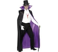 Smiffys Count Reversible Cape, Black with Large Collar, Halloween Fancy Dress Accessory, Halloween Dress Up Accessories