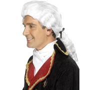 Smiffys Court Wig, White with Black Ribbon and Ringlets, Historical Fancy Dress, Adult Dress Up Wigs