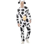 Smiffys Cow Costume, Black & White includes Jumpsuit with Udders and Headpiece, Party Animals Fancy Dress, Animal Dress Up Costumes