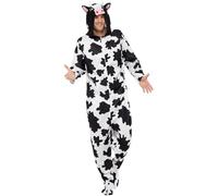 Smiffys Cow Costume, Black & White with Hooded All in One, Party Animals Fancy Dress, Animal Dress Up Costumes