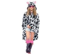 Smiffy's Adult Unisex Cow Party Poncho, Drawstring Bag, Party Ponchos, Serious -