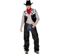 Smiffys Cowboy Costume, Black with Chaps, Waistcoat, Belt & Neckerchief, Cowboys and Indians Fancy Dress, Adult Dress Up Costumes