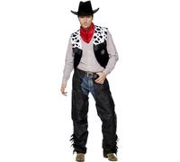 Smiffys Cowboy Costume, Black with Chaps, Waistcoat, Belt & Neckerchief, Cowboys and Indians Fancy Dress, Adult Dress Up Costumes
