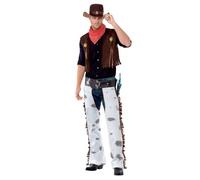 Smiffys Cowboy Costume, Brown with Waistcoat, Chaps, Scarf & Hat, Cowboys and Indians Fancy Dress, Adult Dress Up Costumes