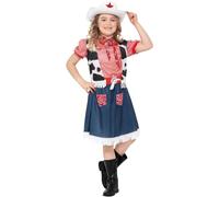 Smiffys Cowgirl Sweetie Costume, Blue with Dress, Vest, Scarf, Belt & Hat, Girls Fancy Dress, Child Dress Up Costumes
