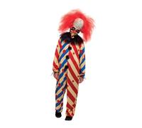 Smiffys Creepy Clown Costume, Red & Blue All In One, Neck Frill & Mask, Halloween Child Fancy Dress, Clown Dress Up Costumes