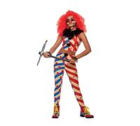 Smiffys Creepy Clown Costume, Red & Blue Top, Trousers, Mask & Frills, Halloween Adult Fancy Dress, Clown Dress Up Costumes