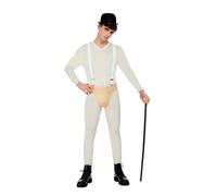 Smiffys Cult Classic Costume, White Bodysuit, Pants, Braces & Hat, Halloween Adult Fancy Dress, 1960s Dress Up Costumes