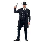 Smiffys Curves Sheriff Costume, Black with Jacket, Waistcoat, Neck Tie & Hat, Cowboys and Indians Fancy Dress, Western Dress Up Costumes
