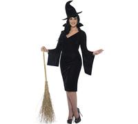 Smiffys Curves Witch Costume, Black with Dress & Hat, Halloween Adult Fancy Dress, Witch Dress Up Costumes