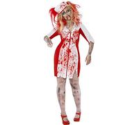 Smiffys Curves Zombie Nurse Costume, White Dress & Headpiece, Halloween Zombie Alley Fancy Dress, Zombie Dress Up Costumes