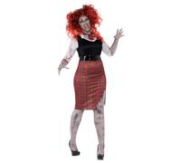 Smiffys Curves Zombie School Girl Costume, Black with Dress, Tie & Belt, Halloween Zombie Alley Fancy Dress, Zombie Dress Up Costumes