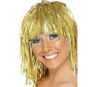 Smiffys Cyber Tinsel Wig, Gold Metallic, 1970's Disco Fancy Dress, 1970s Disco Dress Up Wigs Halloween