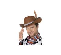 Smiffy's Dallas Hat Felt With Feather - Brown - hat dallas fancy dress adult costume brown cowboy mens unisex smiffys cowboys wild west sale party