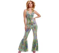 Smiffys Dancing Queen Costume, Multi-Coloured Halterneck Catsuit, 1970's Disco Fancy Dress, 1970s Dress Up Costumes