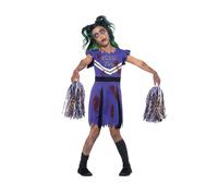 Smiffys Dark Cheerleader Costume, Purple & Black with Dress & Pom Poms, Halloween Child Fancy Dress, Halloween Dress Up Costumes