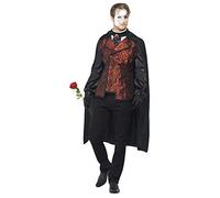 Smiffys Dark Opera Masquerade Costume, Black with Cape, Mock Shirt, Mask, Gloves & Faux Rose, Halloween Carnival of The Damn Fancy Dress, Vampire Dress Up Costumes