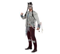 Native Indian Dark Spirit Zulu Warrior Mens Fancy Dress Costume Halloween