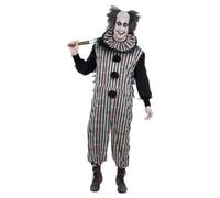 Smiffys Dark Vintage Clown Costume with Jumpsuit & Neck Ruffle, Halloween Adult Fancy Dress, Halloween Dress Up Costumes, Xlarge