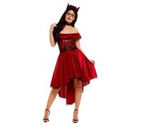 Smiffys Day of the Dead Devil Costume, Red with Dress, Choker & Headband, Mexican Day of The Dead/Sugar Fancy Dress, Adult Dress Up Costumes