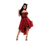 Smiffys Day of the Dead Devil Costume, Red with Dress, Choker & Headband, Mexican Day of The Dead/Sugar Fancy Dress, Adult Dress Up Costumes
