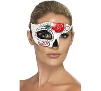 Smiffys Day of the Dead Half Eye Mask, White , Eyemasks Fancy Dress, Adult Dress Up Eye masks
