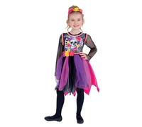 Day of the Dead Pom-Pom Costume Girls Halloween Skeleton Fancy Dress Outfit