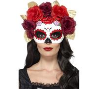 Smiffys Day of the Dead Rose Eyemask, Red , Eyemasks Fancy Dress, Adult Dress Up Eye masks