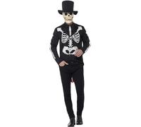 Smiffys Day of the Dead Señor Skeleton Costume, Black with Jacket, Mock Shirt, Tie, Hat & Latex Mask, Mexican Day of The Dead/Sugar Fancy Dress, Halloween Dress Up Costumes, World Book Day