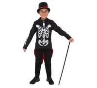 Smiffys Day of the Dead Señor Skeleton Costume for Kids, Boys Halloween Fancy Dress Outfit Jacket, Mock Shirt, Mock Tie, Hat and Mask, Mexican Sugar Skull Style Children’s Skeleton Dress Up Age 7-9