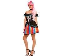 Smiffys Day of the Dead Senorita Ombre Costume, Black with Dress, Choker & Headband, Mexican Day of The Dead/Sugar Fancy Dress, Adult Dress Up Costumes