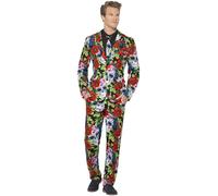 Smiffys Day of the Dead Suit, Multi-Coloured with Jacket, Trousers & Tie, Stand Out Suits Fancy Dress, Adult Dress Up Costumes