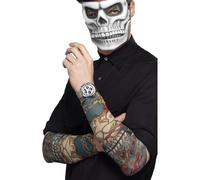 Smiffys Day of the Dead Tattoo Sleeve, Multi-Coloured 2 Pack, Mexican Day of The Dead/Sugar Fancy Dress, Adult Dress Up Cosmetics & Disguises.