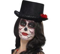 Smiffys Day of the Dead Top Hat, Black with Roses, Mexican Day of The Dead/Sugar Fancy Dress, Halloween Dress Up Hats