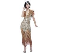 Smiffys Deluxe 20s Sequin Gold Flapper Costume Dress, 1920's Razzle Fancy Dress, 1920s Dress Up Costumes