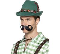 Smiffys Deluxe Alpine Trenker Hat, Green with Feathers & Elastic Inner Rim, Oktoberfest Fancy Dress, Adult Dress Up Hats