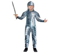Smiffys Deluxe Armoured Knight Costume, Grey with Jumpsuit & Headpiece, Digital Print, Boys Fancy Dress, Child Dress Up Costumes