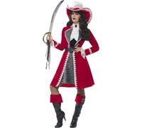 Smiffys Deluxe Authentic Lady Captain Costume, Red with Dress, Jacket, Neck Tie & Boot Covers, Pirate Fancy Dress, Pirate Dress Up Costumes