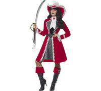 Smiffys Deluxe Authentic Lady Captain Costume, Red with Dress, Jacket, Neck Tie & Boot Covers, Pirate Fancy Dress, Pirate Dress Up Costumes