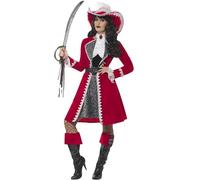 Smiffys Deluxe Authentic Lady Captain Costume, Red with Dress, Jacket, Neck Tie & Boot Covers, Pirate Fancy Dress, Pirate Dress Up Costumes