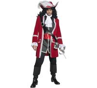 Smiffys Deluxe Authentic Pirate Captain Costume, Red Jacket, Trousers, Top with Attached Sash & Cravat, Pirate Fancy Dress, Pirate Dress Up Costumes