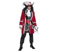 Smiffys Deluxe Authentic Pirate Captain Costume, Red Jacket, Trousers, Top with Attached Sash & Cravat, Pirate Fancy Dress, Pirate Dress Up Costumes
