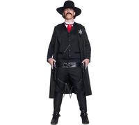 Smiffys Deluxe Authentic Western Sheriff Costume Set in Black | Size: Medium Smiffys Black M